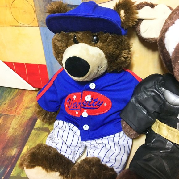 (2) Build a Bear Plush Toys Stuffed Animals Varsity Baseball Bear & Batman Dog - Picture 6 of 8